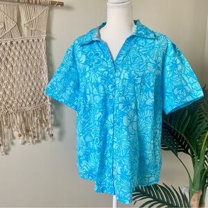 Blue Tones Hawaiian Floral Button-Up – Size XL